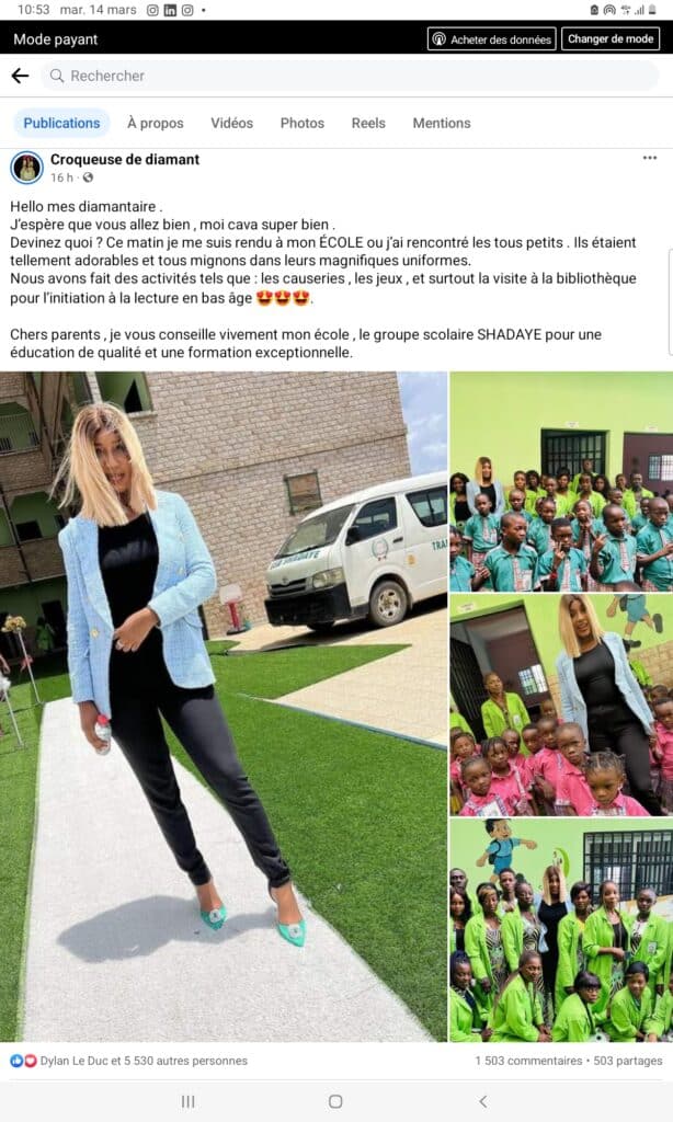 Croqueuse de diamant est propriétaire d'un établissement scolaire !