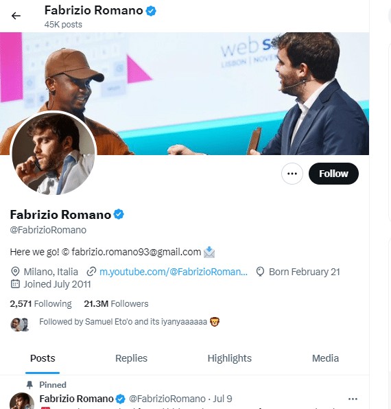 « Il m'a fait un nom » : Fabrizio Romano rend un vibrant hommage à Samuel Eto'o